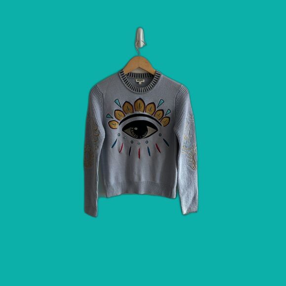 Kenzo Eye Detail Wool Blue Sweater Size M - Picture 1 of 9